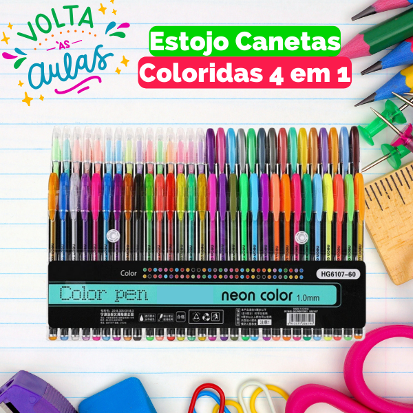 Estojo Canetas Coloridas 4 em 1